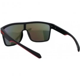Shield Mens Fashion Sunglasses Square Sporty Shield Style Matte Shades UV 400 - Black Red (Orange Mirror) - CD193XN9QTI $8.72
