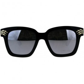 Rectangular Womens Boyfriend Skeleton Hand Thick Horn Rim Hipster Sunglasses - Black Silver Mirror - CO18DK3EZQS $25.55
