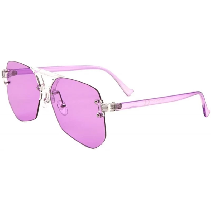 Oversized Wynwood Rimless Oversized Flat Lens Aviator Sunglasses - Clear Purple Frame - C4187DYMM0G $11.98