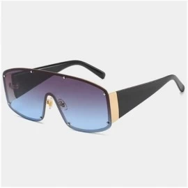 Oversized Oversize One Piece Sunglasses with Rivet for Women UV400 - C4 Gold Gray Blue - CE1987AZKUN $24.17