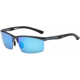 Rectangular Polarized Rectangular Al-Mg Metal Semi Rimless Fishing Sunglasses For Men - Gun Metal - Polarized Ice Blue - CE18...