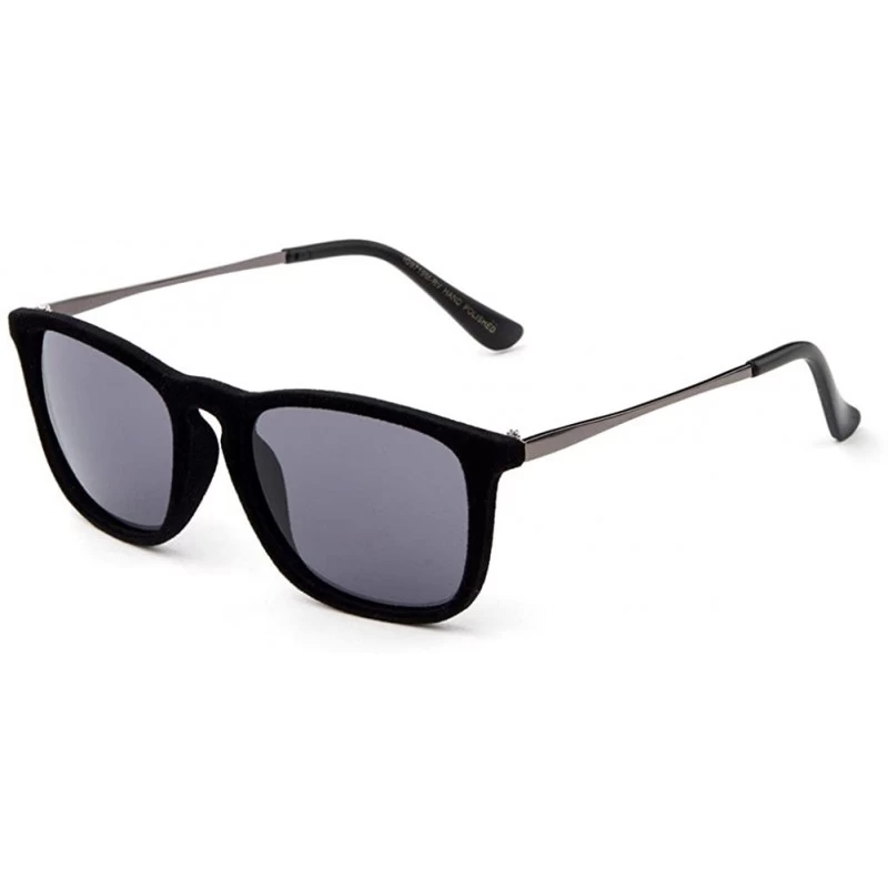 Square "Bonna" Womens Round Suede Material Stlyish Fashion Sunglasses - Black/Smoke - CD127Y3GH13 $12.10