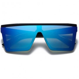Rimless Oversize Shield Flat Top Square Sunglasses Siamese Rimless Lens LK1717 - C3 Black/Blue - CU193YTWK3E $31.74