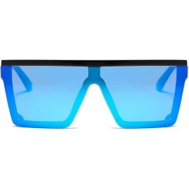 Rimless Oversize Shield Flat Top Square Sunglasses Siamese Rimless Lens LK1717 - C3 Black/Blue - CU193YTWK3E $26.69