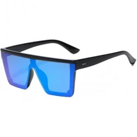 Rimless Oversize Shield Flat Top Square Sunglasses Siamese Rimless Lens LK1717 - C3 Black/Blue - CU193YTWK3E $12.26