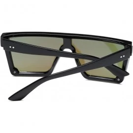 Rimless Oversize Shield Flat Top Square Sunglasses Siamese Rimless Lens LK1717 - C3 Black/Blue - CU193YTWK3E $26.69