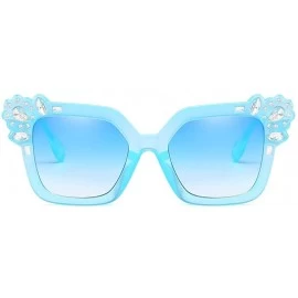 Aviator Neutral Cat Eye Sunglasses Fashion Rhinestone Decoration UV400 Large Frame Eyewear - Blue - C018TQZ3AQH $7.39