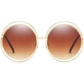 Oval Metal Double Circle Wire Frame Oversized Round Sunglasses for Women - A Gradient Brown - CR19452XQ6S $16.88