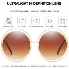 Oval Metal Double Circle Wire Frame Oversized Round Sunglasses for Women - A Gradient Brown - CR19452XQ6S $16.88