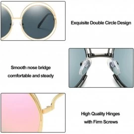 Oval Metal Double Circle Wire Frame Oversized Round Sunglasses for Women - A Gradient Brown - CR19452XQ6S $16.88