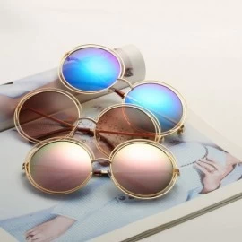 Oval Metal Double Circle Wire Frame Oversized Round Sunglasses for Women - A Gradient Brown - CR19452XQ6S $16.88