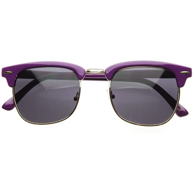Wayfarer Retro Brow Multi-Color Half Frame Style Horn Rimmed Sunglasses (Purple) - C7117V4UWXF $8.78