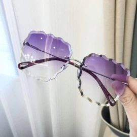 Rimless Fashion Sunglasses For Women Frameless Diamond Cutting Colorful Lens gradient Square Frame sunglasses - C118WMM9LDR $...