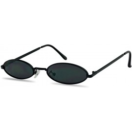 Goggle Ultra Small Oval Vintage Sun Glasses Slim Retro Steampunk Slender Candy Color Tinted Shades - Black Frame - Black - CW...