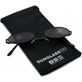 Goggle Ultra Small Oval Vintage Sun Glasses Slim Retro Steampunk Slender Candy Color Tinted Shades - Black Frame - Black - CW...