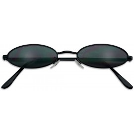 Goggle Ultra Small Oval Vintage Sun Glasses Slim Retro Steampunk Slender Candy Color Tinted Shades - Black Frame - Black - CW...