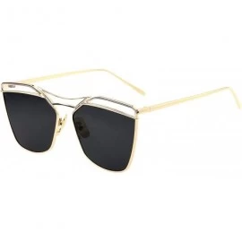 Rectangular Fashion Women Metal Frame Flat Driver Polarized Aviator Sunglasses 9058 - Black - CB12HXTEUGH $28.46