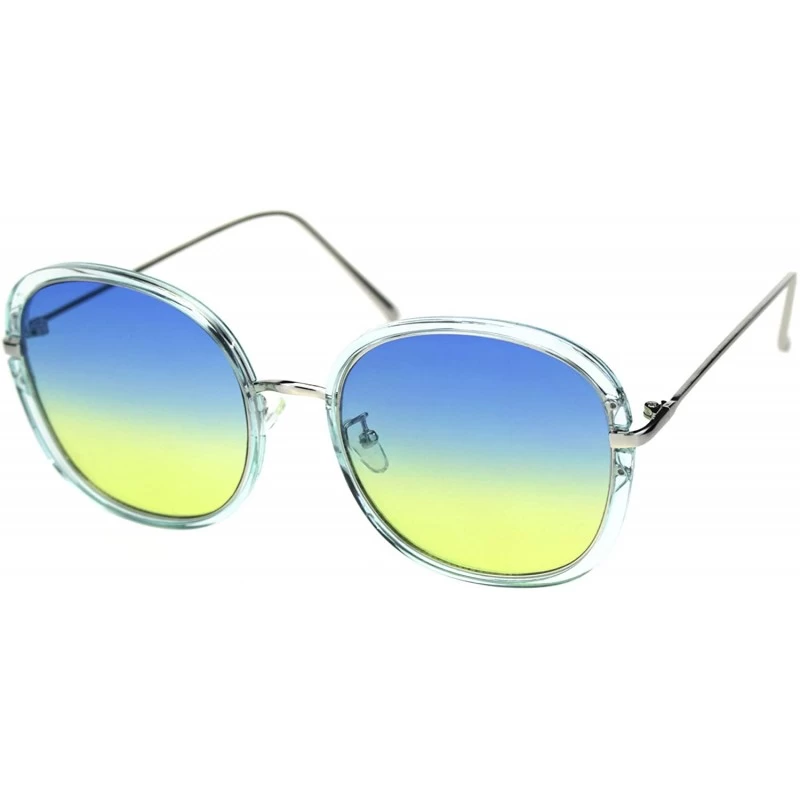 Square Rounded Square Frame Sunglasses Womens Oversized Fashion Eyewear UV 400 - Blue Silver (Blue Yellow) - CW18A20WN5C $13.37