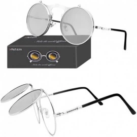 Round Round Sunglasses-Clip Sunglasses With Polarized Lennon Style Circle Sun Glasses - Silver+silver - C918ULWK3K2 $12.78
