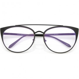 Cat Eye Women's Oversize Metal Crossbar Round Clear Flat Lens Cat Eye Glasses 61mm - Black / Clear - CF187I7RW50 $24.65