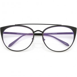 Cat Eye Women's Oversize Metal Crossbar Round Clear Flat Lens Cat Eye Glasses 61mm - Black / Clear - CF187I7RW50 $12.18