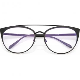 Cat Eye Women's Oversize Metal Crossbar Round Clear Flat Lens Cat Eye Glasses 61mm - Black / Clear - CF187I7RW50 $21.98