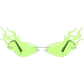Rectangular Irregular Flame Shape Sunglasses Fashion Flat Lens Mirrored Metal Frame Glasses - Green - CF197232IQX $10.32