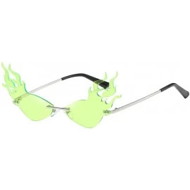 Rectangular Irregular Flame Shape Sunglasses Fashion Flat Lens Mirrored Metal Frame Glasses - Green - CF197232IQX $10.32