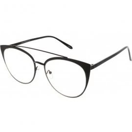 Cat Eye Women's Oversize Metal Crossbar Round Clear Flat Lens Cat Eye Glasses 61mm - Black / Clear - CF187I7RW50 $12.18