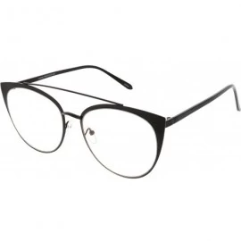 Cat Eye Women's Oversize Metal Crossbar Round Clear Flat Lens Cat Eye Glasses 61mm - Black / Clear - CF187I7RW50 $21.98
