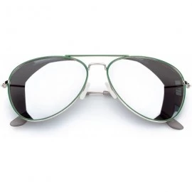 Aviator Classic Military Sunglasses For Men Women Mirrored Lens Metal Frame Retro Eyewear - Green Frame/Silver Lens - C118EQK...
