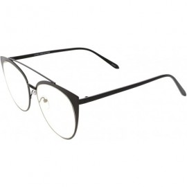 Cat Eye Women's Oversize Metal Crossbar Round Clear Flat Lens Cat Eye Glasses 61mm - Black / Clear - CF187I7RW50 $25.54