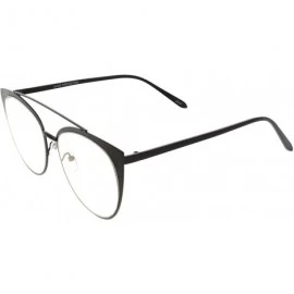 Cat Eye Women's Oversize Metal Crossbar Round Clear Flat Lens Cat Eye Glasses 61mm - Black / Clear - CF187I7RW50 $21.98