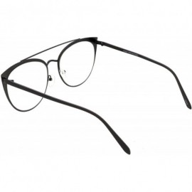 Cat Eye Women's Oversize Metal Crossbar Round Clear Flat Lens Cat Eye Glasses 61mm - Black / Clear - CF187I7RW50 $25.54
