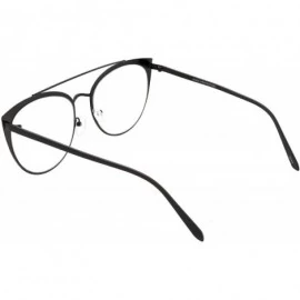 Cat Eye Women's Oversize Metal Crossbar Round Clear Flat Lens Cat Eye Glasses 61mm - Black / Clear - CF187I7RW50 $12.18