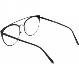 Cat Eye Women's Oversize Metal Crossbar Round Clear Flat Lens Cat Eye Glasses 61mm - Black / Clear - CF187I7RW50 $21.98