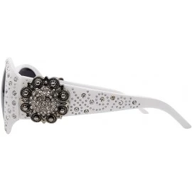 Wayfarer Wayfarer Rhinestone Sunglasses For Women Western UV 400 Protection Shades With Bling - White - CU199GLR2II $34.65