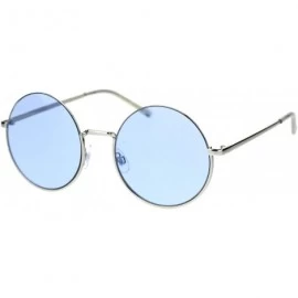 Round Womens Round Circle Sunglasses Thin Top Metal Frame Color Lens UV 400 - Silver (Blue) - C918TLMLUX4 $22.44