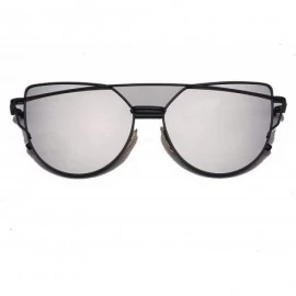 Shield Designer Cat Eye Sunglasses Women Vintage Metal Reflective Glasses Mirror Retro - Black Silver - CD198A9CL5X $56.54