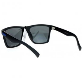 Rectangular Kush All Black Classic Matte Horn Rim Sport Mens Sunglasses - Blue Logo - CL12N76XSPE $9.48