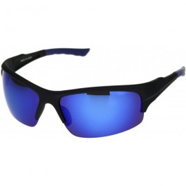 Sport Mens Classic 90s Baseball Half Rim Sport Warp Plastic Sunglasses - Matte Black Blue Blue Mirror - CD18OW3MLDG $22.47