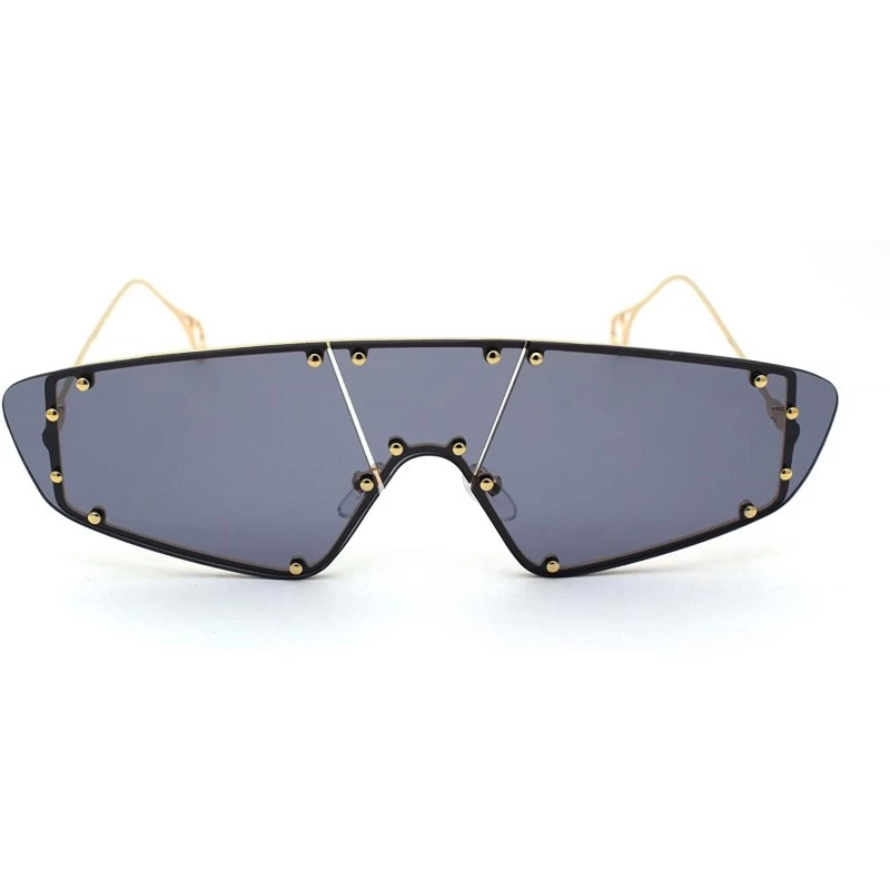 Rimless Runway Unique Metal Stud Shield Rimless Robotic Sunglasses - Gold Black - CF190R4A9GW $15.48