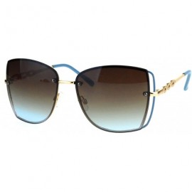 Butterfly Womens Butterfly Rimless Jewel Arm Squared Metal Sunglasses - Gold Brown Blue - CV17XWK7ZCN $26.95