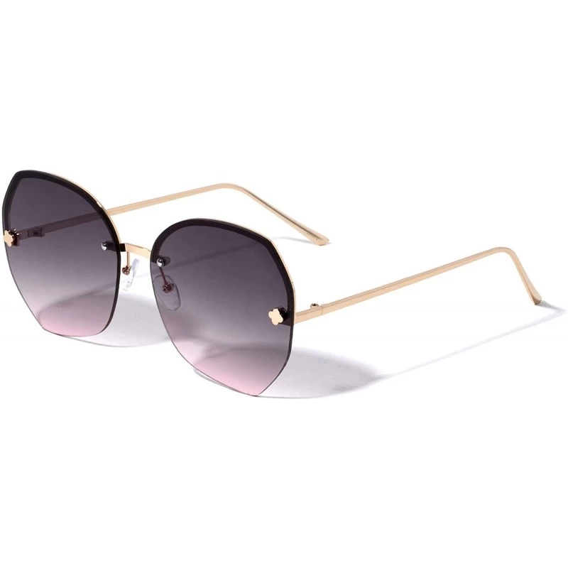 Rimless Rimless Geometric Round Clover Fashion Sunglasses - Pink - CU196LC3LYO $11.62