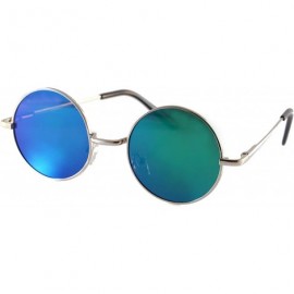 Round Retro Vintage Small Mirrored Round Flat Lens Sunglasses A282 - Green Blue Rv - CM18T07WCXW $24.26