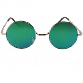 Round Retro Vintage Small Mirrored Round Flat Lens Sunglasses A282 - Green Blue Rv - CM18T07WCXW $20.75