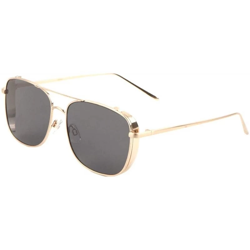 Shield Side Lens Shield Square Aviator Sunglasses - Black Gold - CK190DXLKNQ $15.86