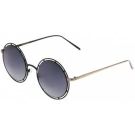 Round Flat Lens Round Metal Cut Pattern Frame Sunglasses - Smoke Black - CX190846GW3 $14.71