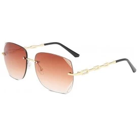 Rimless Women Fashion Rimless Sunglasses Oversized Sunglasses With Case UV400 Protection - Gold Frame/Gradient Brown Lens - C...