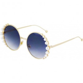 Round Fashion Round Pearl Decor Metal Frame Women's Sunglasses UV Protection - Black - CC18TLQ8ERY $26.26